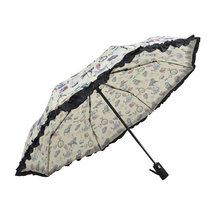 Větruodolný 3 skládací krajkový deštník